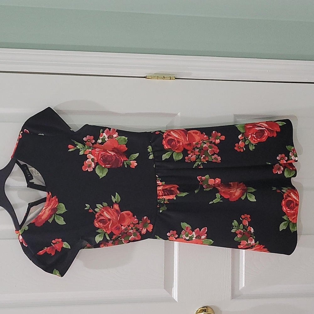 Black with red flower dress. Size 9/10
